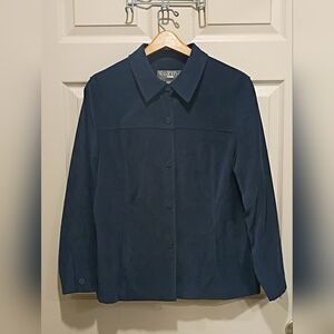 Norton McNaughton Womens Petites 12P midnight Blue Faux Suede Shirt Jacket